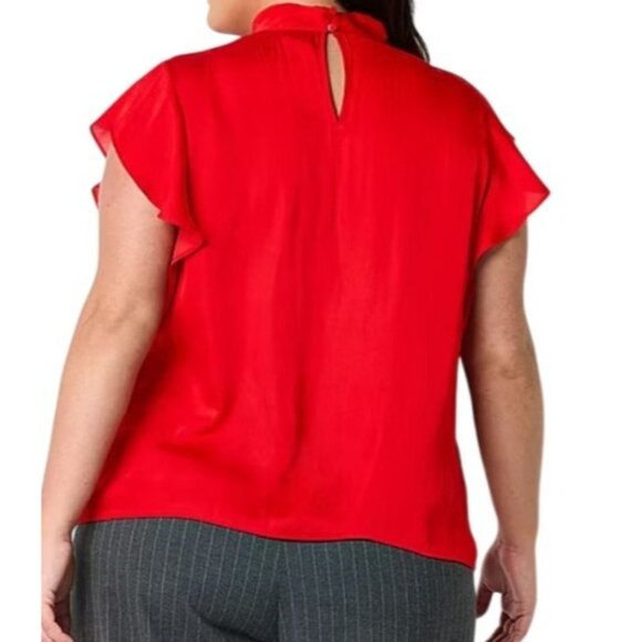 Worthington Keyhole Neck Flutter Sleeve‎ Satin Blouse in Red Size XXL NWT - Picture 2 of 7